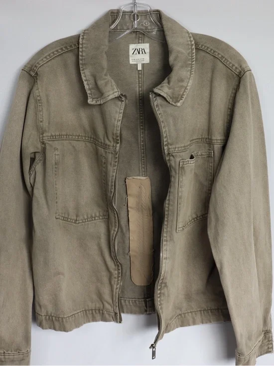 Zara Olive Utility Jacket Zip Front Cropped Size M Women’s - Picture 6 of 9